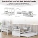 Twin over twin bunk bed in white with pull-out trundle and ladder, ideal for bedrooms and guest rooms.