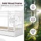 Twin over twin bunk bed in white with solid pine wood frame, pull-out trundle, and built-in ladder for versatile use.