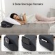 Bed wedge pillow with two side storage pockets for glasses and cell phone, designed for optimal spinal alignment.