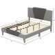 Full size velvet upholstered bed frame with high headboard, featuring strong slats and modern color clashing design.