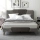 Queen size velvet upholstered bed frame with high headboard, featuring a modern design and strong support slats.