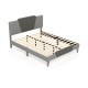 Queen size velvet upholstered bed frame with high headboard and sturdy slats for strong support and modern style.