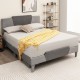 Queen size velvet upholstered bed frame with high headboard, showcasing spacious under-bed storage for added.