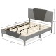 Queen size velvet upholstered bed frame with high headboard, featuring strong slats and modern color clashing design.
