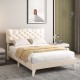 Full size bed frame with nail headboard, button tufted design, and wooden slats for enhanced stability and elegance.