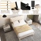 Full size bed frame with nail headboard, wooden slats, and adjustable foot pads for enhanced stability and support.