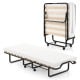 Twin size folding bed with a 4-inch foam mattress, featuring lockable wheels and a sturdy metal frame for easy storage.