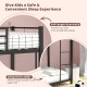 Low profile twin over twin metal bunk bed in black with full-length guardrails and integrated ladder for safety.