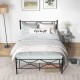 Full/Queen size metal platform bed frame with headboard, featuring sturdy slats and under-bed storage for a modern.
