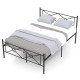 Full/Queen size metal platform bed frame with headboard, featuring sturdy slats and anti-collision foam pads for.