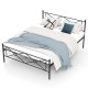 Queen size metal platform bed frame with headboard and footboard, featuring sturdy slats and under-bed storage.
