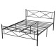 Full/Queen size metal platform bed frame in black with headboard and footboard, featuring sturdy slats for mattress.