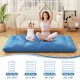 Blue foldable futon mattress in full size, featuring a washable cover, ideal for camping or as a floor mat.