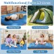 Blue foldable futon mattress shown as a sleeping pad, ideal for camping, play, or yoga with a washable cover.
