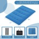 Blue foldable futon mattress with washable cover, 54"x80", ideal for camping, storage bag included.