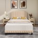 Beige heavy-duty upholstered bed frame with rivet headboard, featuring a modern design for a stylish bedroom upgrade.