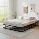 Queen size bed frame with a minimalist design and metal slats, offering a modern aesthetic and easy assembly for any.
