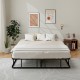 Queen size bed frame with metal slat support, featuring a sleek design and sturdy construction for modern bedrooms.