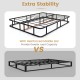 Queen size bed frame with metal slat support, featuring reinforced middle bar for extra stability and load capacity.