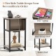 3-tier end table with USB ports and power outlets, featuring a wide tabletop and back storage shelf for versatile use.