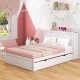 Twin/Full kids wooden platform bed with trundle storage and headboard, perfect for sleepovers and organizing toys.