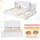 Twin/Full kids wooden platform bed with trundle, storage headboard, and mobile bookshelves for sleepovers and.