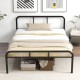 Close-up of the black full bed frame's headboard and footboard, showcasing protective round corners and sturdy slats.