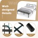Full bed frame in black with headboard and footboard, featuring noise-reduction foam and non-slip foot pads for.