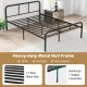 Full black metal bed frame with headboard and footboard, featuring 12 thick slats for sturdy mattress support.