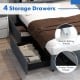 Full/Queen size bed frame featuring 4 storage drawers with smooth rolling wheels, ideal for organized bedroom storage.