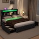 Full/Queen size bed frame with adjustable storage headboard, ambient LED light, and four storage drawers for convenient.
