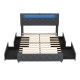Full/Queen size bed frame with adjustable storage headboard, LED light, and four storage drawers for convenient.