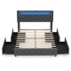 Full/Queen size bed frame with adjustable storage headboard, built-in LED light, and four storage drawers for.