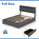Full size bed frame with adjustable storage headboard, LED lights, and 4 drawers for convenient bedroom organization.