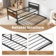 Twin metal daybed with trundle, featuring powder-coated slats and lockable wheels for stability and easy use.