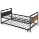 Twin metal daybed with trundle, featuring lockable wheels and industrial design, ideal for living room or guest room.
