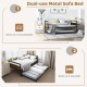 Twin metal daybed with trundle, featuring powder-coated slats and lockable wheels, ideal for living room or guest room.