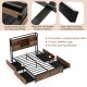 Full/Queen size bed frame with bookcase headboard, 4 storage drawers, and powder-coated metal slats for strong support.