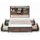 Full/Queen size bed frame featuring practical 4 drawers on smooth-rolling casters for easy storage and organization.