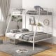 White metal slatted bunk bed frame with safety guardrails and 3-step ladder, ideal for teens and small spaces.
