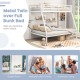 Metal twin over full bunk bed in white with safety guardrails and vertical storage, ideal for kids' rooms or dorms.