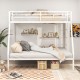 Space-saving white metal slatted bunk bed frame with safety guardrails and vertical storage, ideal for teens and adults.