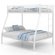 White metal slatted bunk bed frame with safety guardrails and a 3-step ladder, perfect for teens and small spaces.