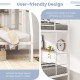 Space-saving white metal slatted bed frame with integrated ladder and vertical storage for organized rooms.