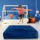 Blue 57 x 57 inch crash pad sensory mat with soft foam blocks, ideal for jumping, playing, and safe sensory stimulation.