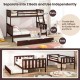 Twin over full bunk bed in espresso with trundle, ladder, and guardrails, ideal for space-saving in homes or dorms.