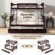 Twin over full bunk bed in espresso with reversible ladder and trundle, ideal for space-saving in homes or dorms.