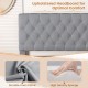 Gray upholstered headboard with button tufting, featuring durable linen fabric and high-density sponge for comfort.