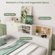 Twin/full size wooden daybed with storage shelves, sliding door, and display board for organized living spaces.