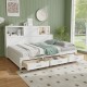 Twin/Full size wooden daybed with 3 storage drawers and shelves, featuring a modern design for organized living spaces.